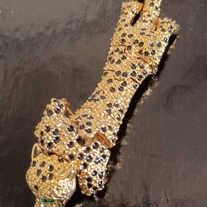 Vintage Jaguar Brooch Articulated Body with Crystal Markings